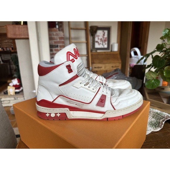 Louis Vuitton LV TRAINER SNEAKER MID TOP W/BOX Men’s UK size 8 Red White RARE! main image 4